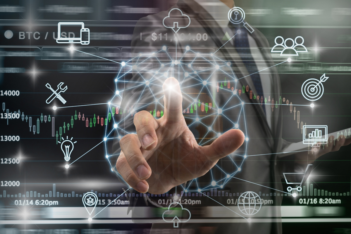 Man working on digital diagram